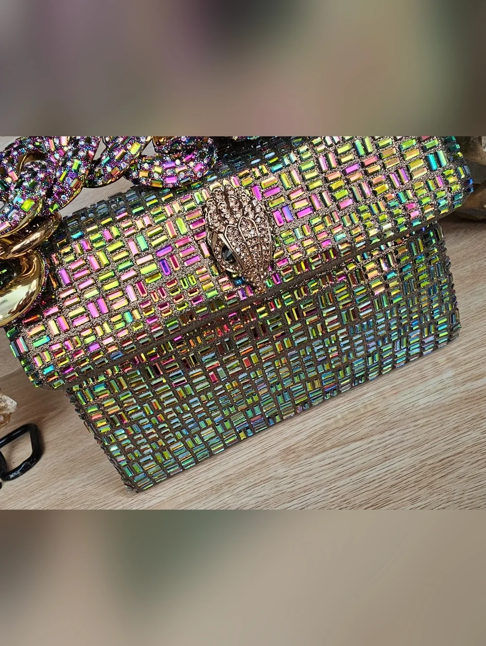 Kurt Geiger Multicolor Beaded Chain Shoulder Bag - Gold Hardware